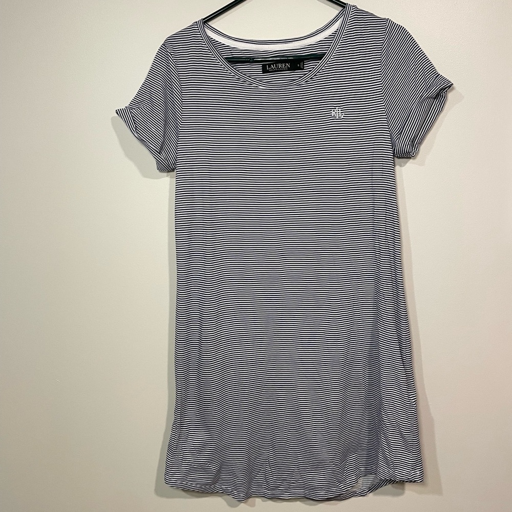 Ralph Lauren Navy and White Striped Women's Cotton Dress size Small